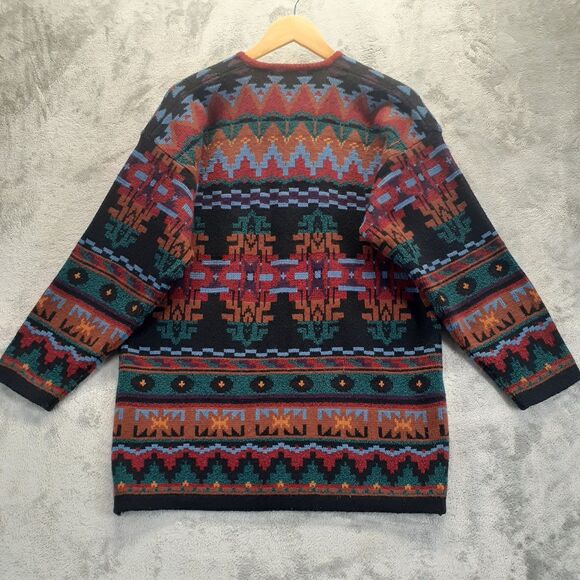 Le Moda Women Sz M Aztec Southwestern Multicolor Cardigan Sweater Button Up - Picture 5 of 9